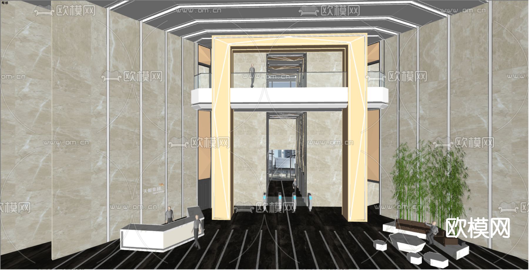 轻奢商务大堂su模型下载（渲染图2）