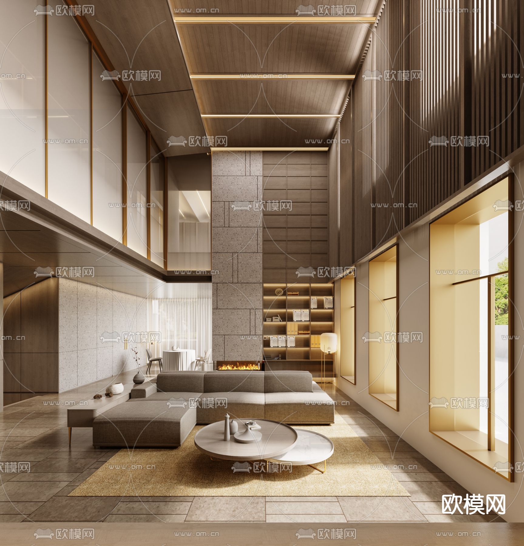 新中式挑空别墅客厅3d模型下载_ID12248703_3dmax免费模型-欧模网