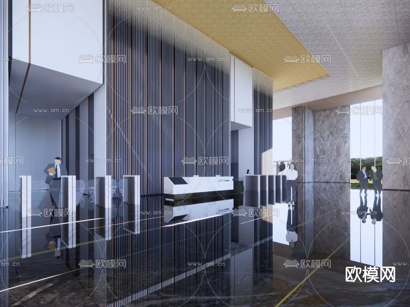 办公楼 办公大堂su模型下载（渲染图1）