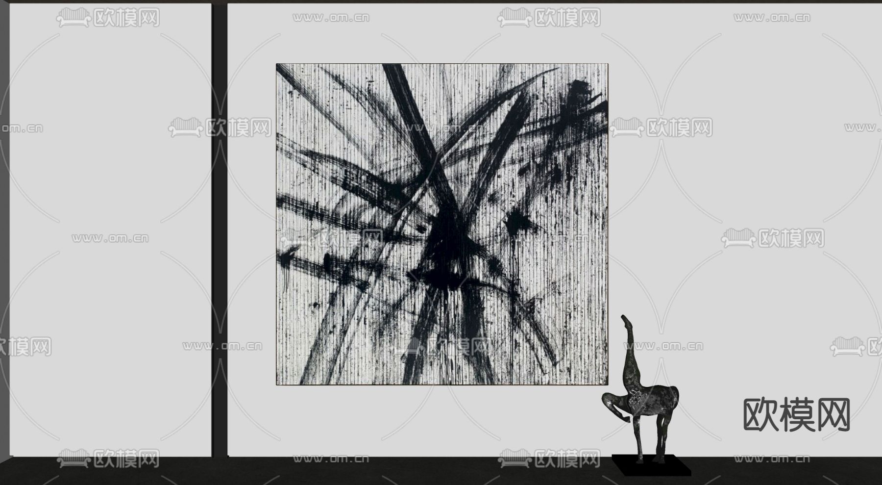 新中式黑白装饰画su模型下载（渲染图1）