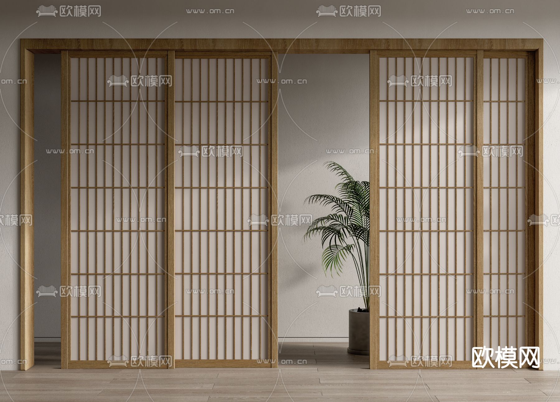 现代日式家装推拉门隔断装修效果图_别墅设计图