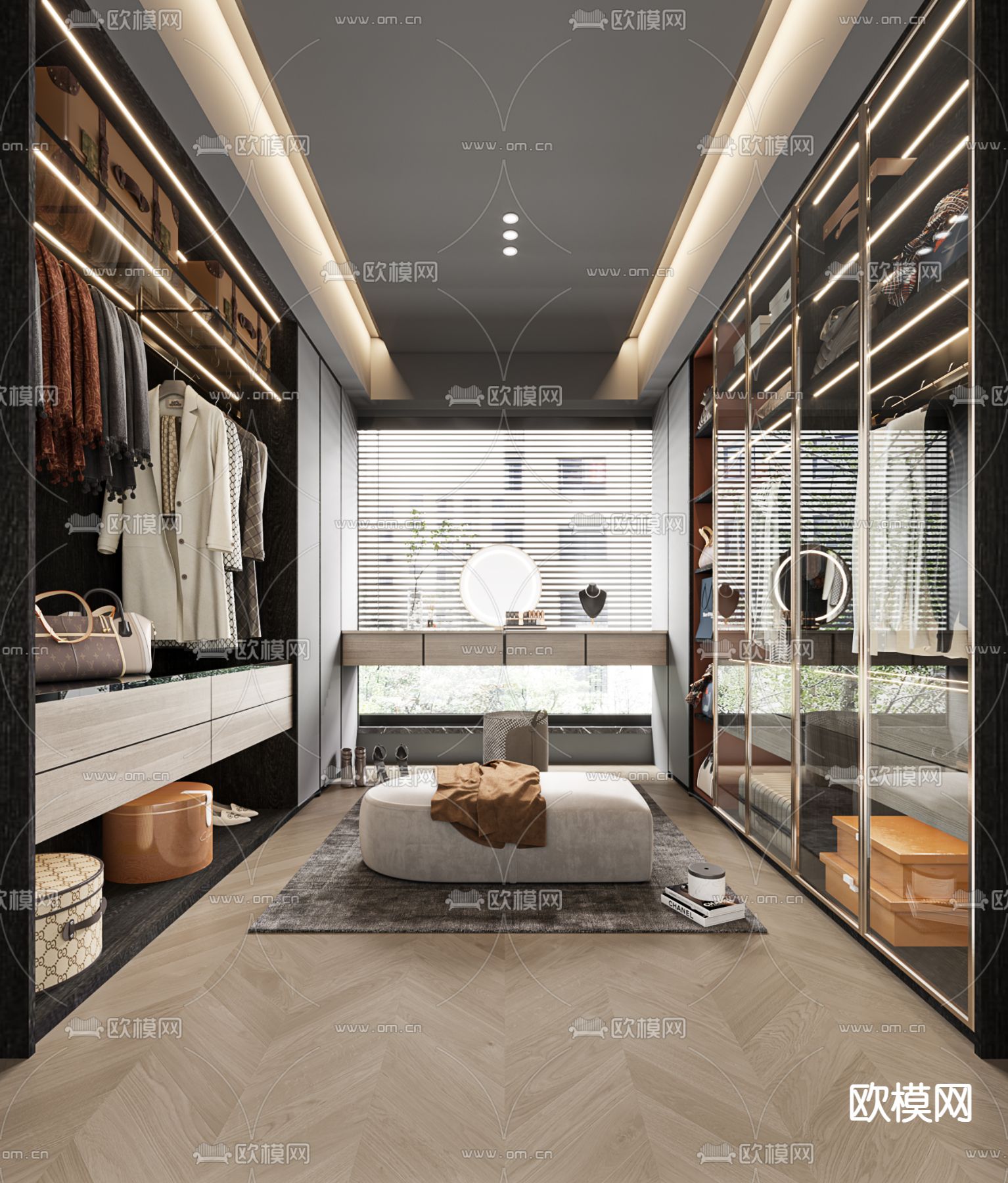 轻奢衣帽间3d模型下载