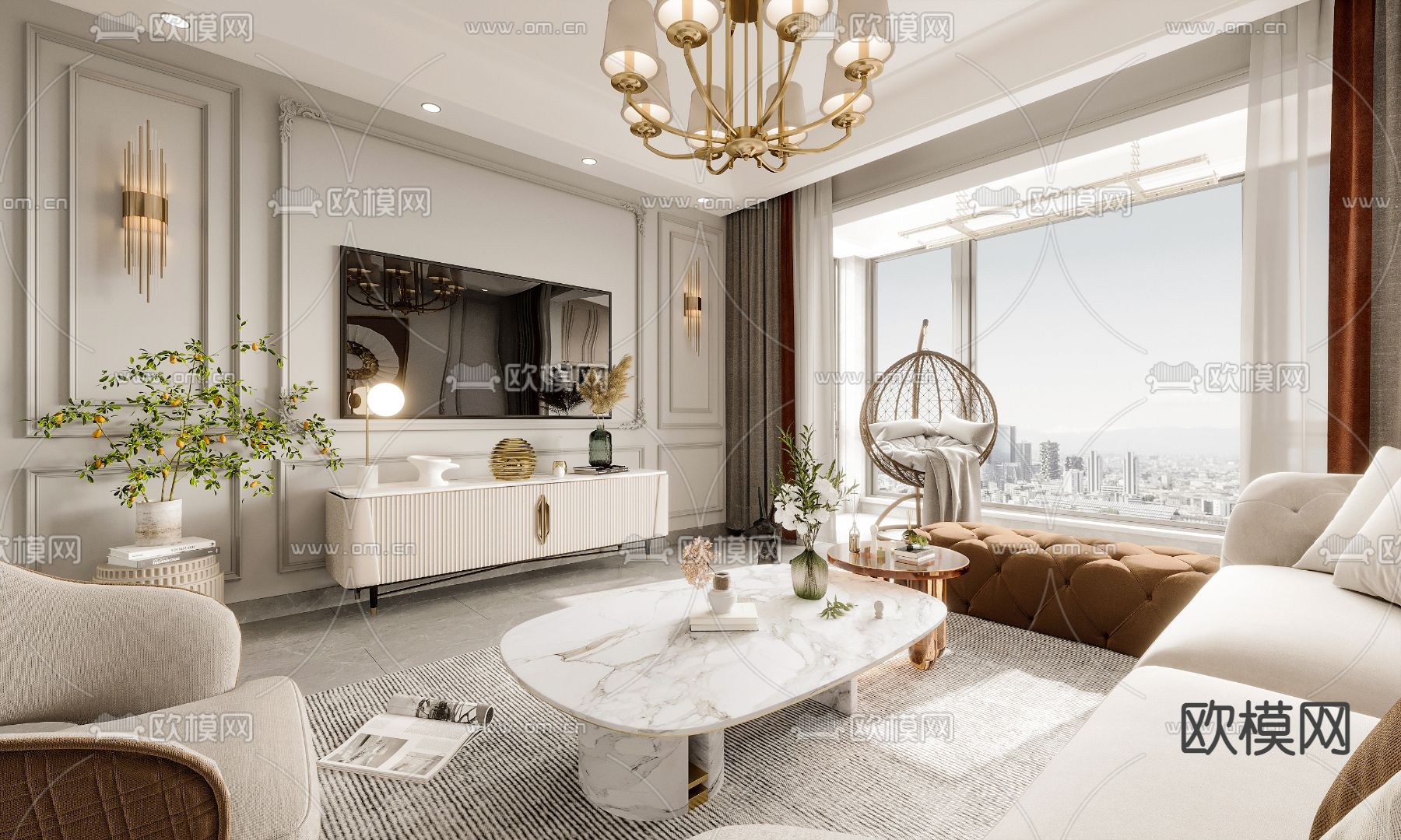 欧式客餐厅3d模型下载（渲染图2）