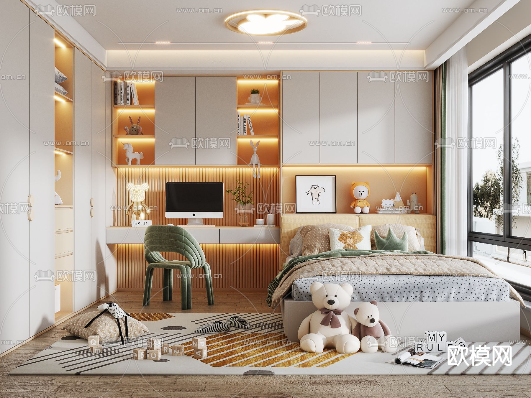 现代榻榻米卧室 小孩房3d模型下载（渲染图1）