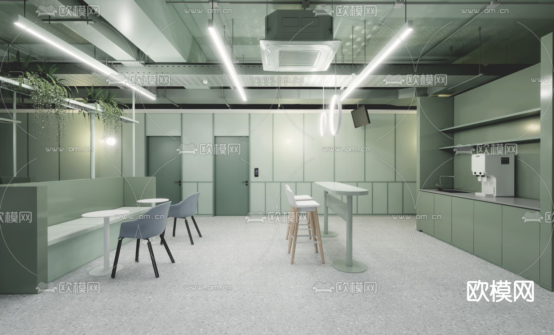 现代公司茶水间su模型下载（渲染图1）