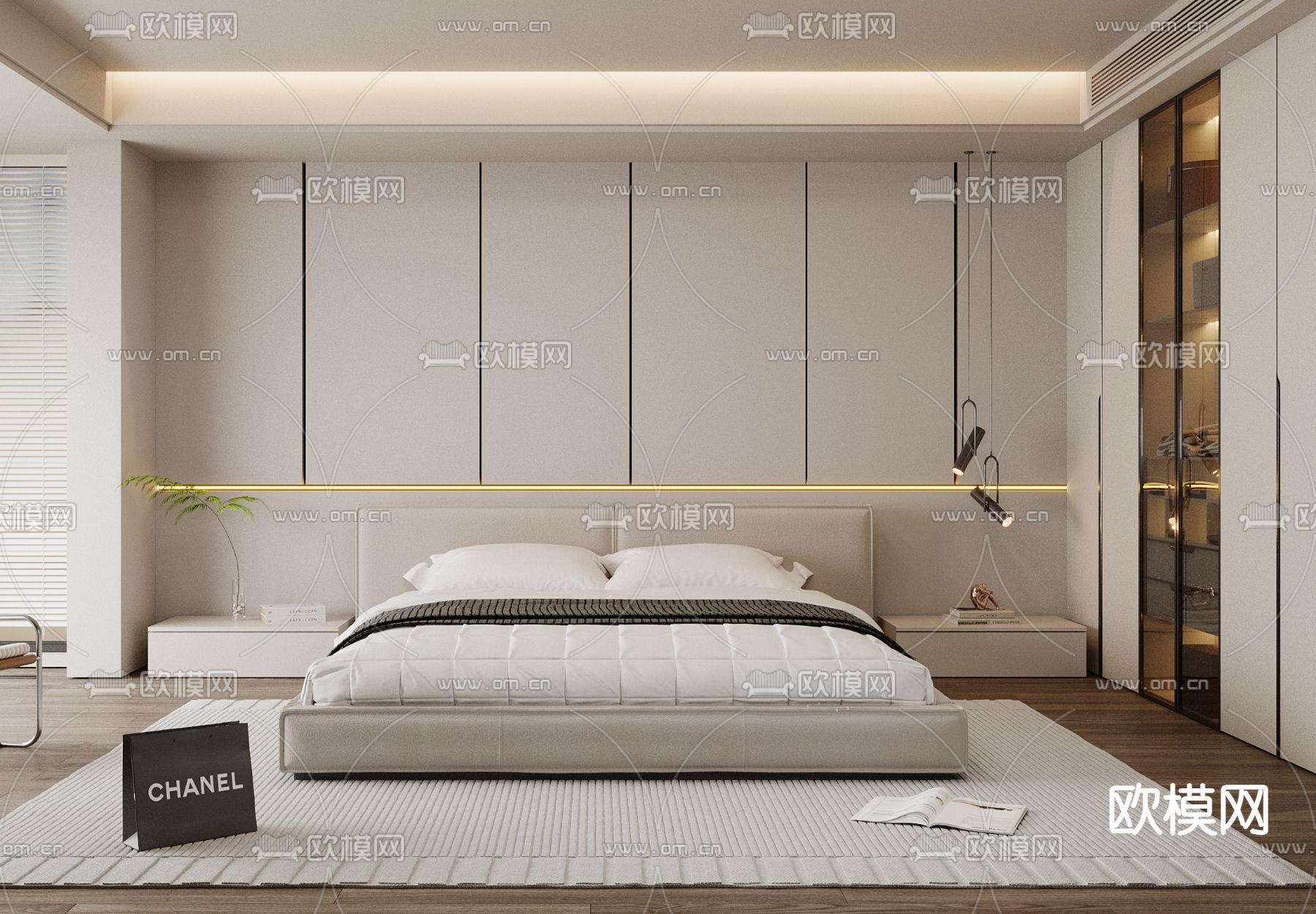 奶油风卧室 主人房3d模型下载（渲染图3）