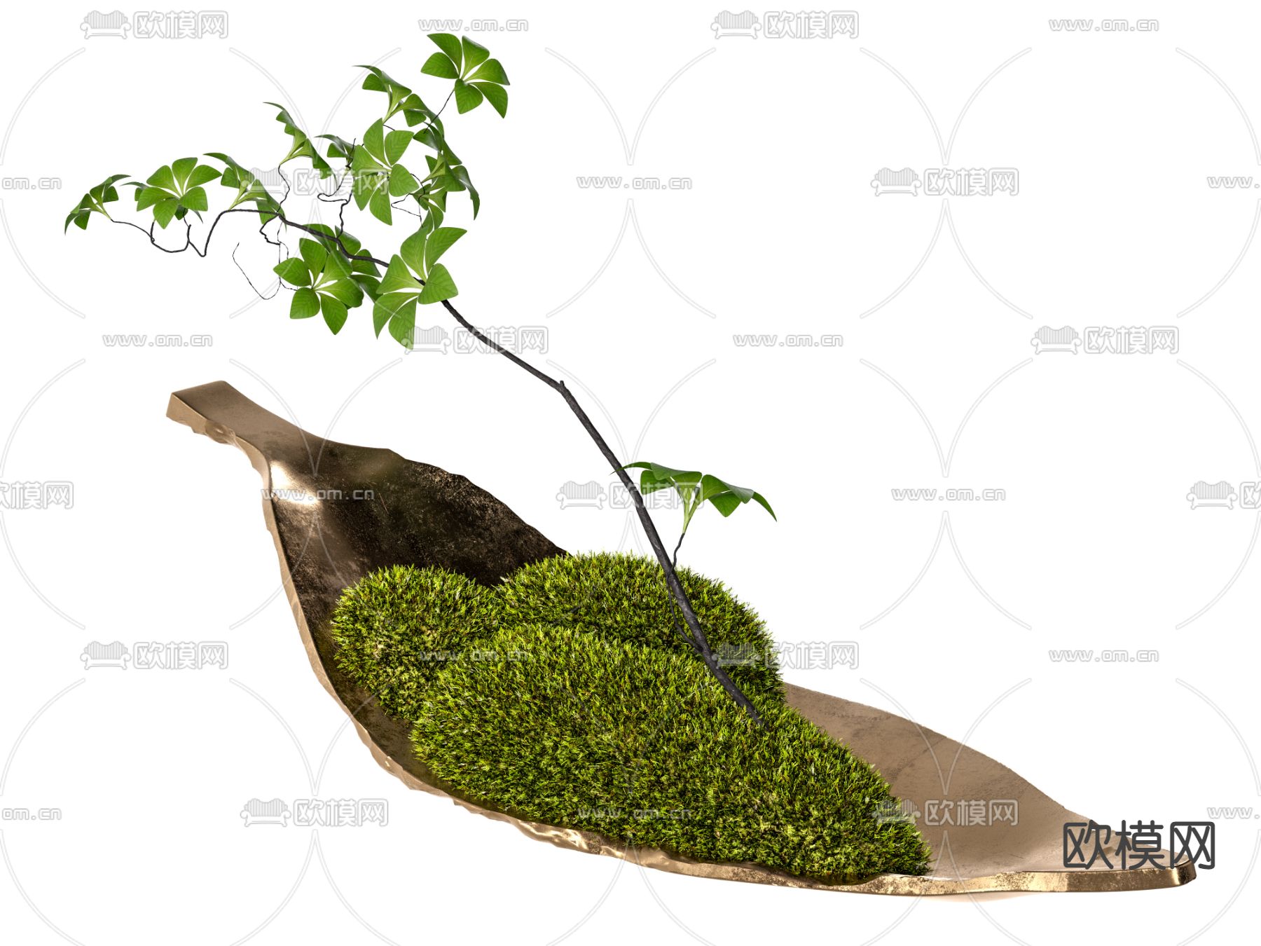 新中式鲜苔盆栽 盆景堑件3d模型下载（渲染图3）