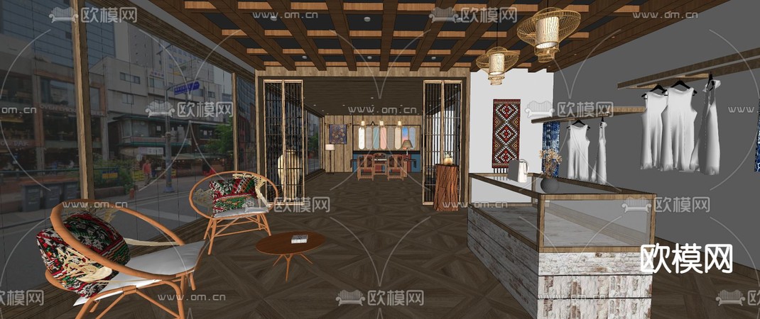 新中式少数民族服装店su模型下载_ID12249460_sketchup模型下载-欧模网