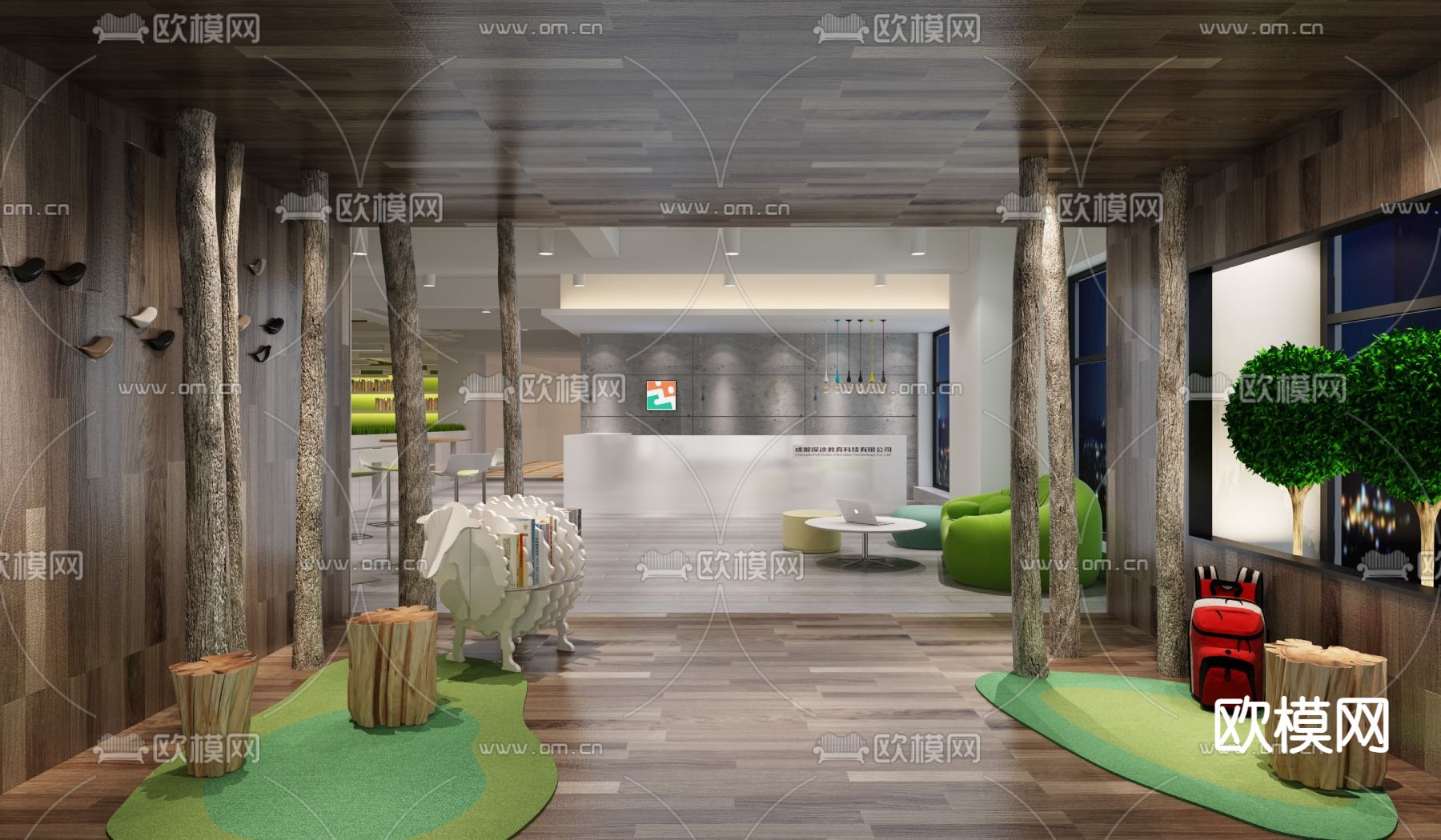 现代大堂前台 休息区su模型下载（渲染图1）