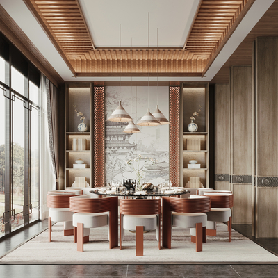  新中式酒店包房 包间su模型 