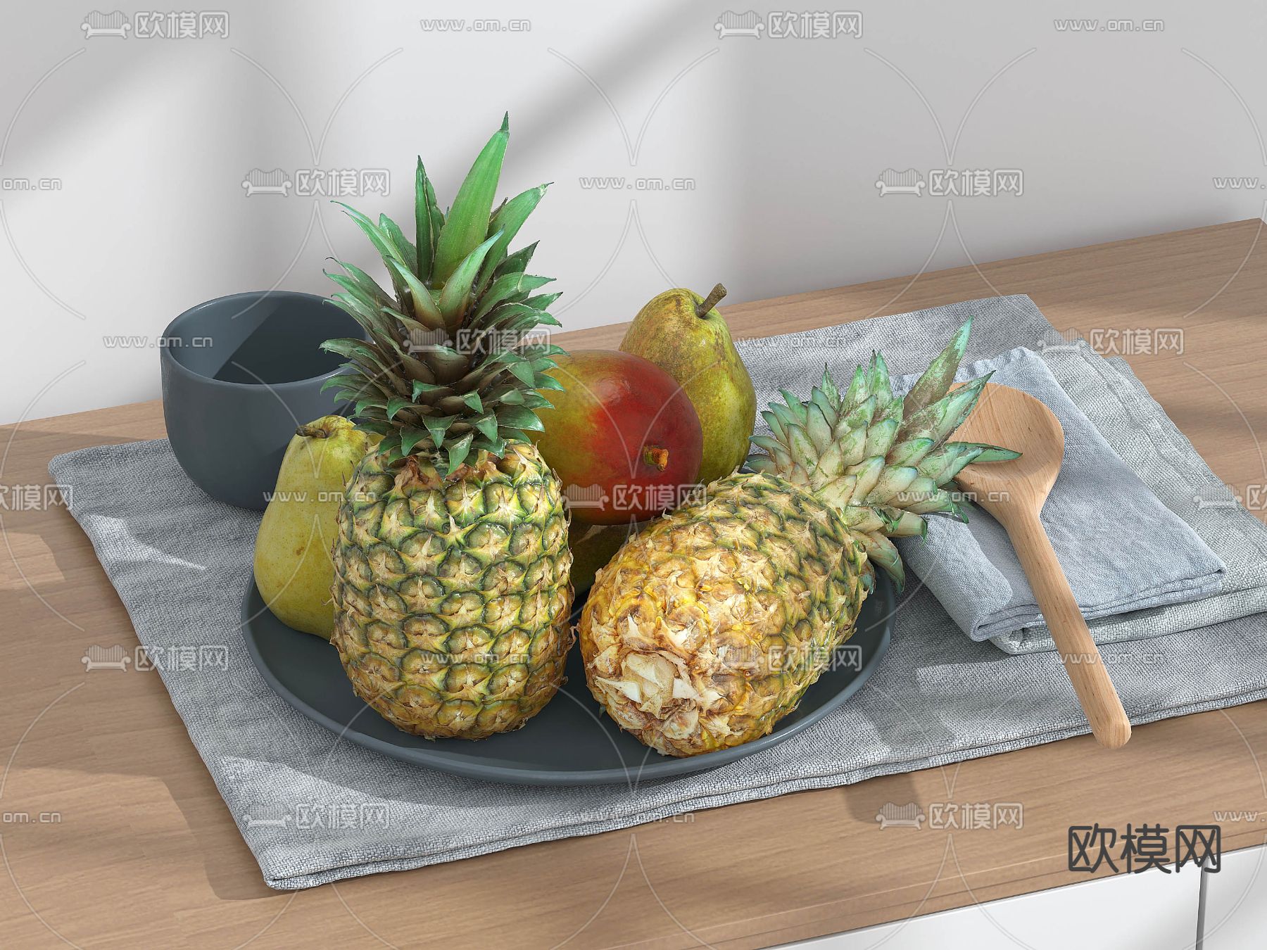 菠萝 梨 芒果 果盘su模型下载（渲染图1）