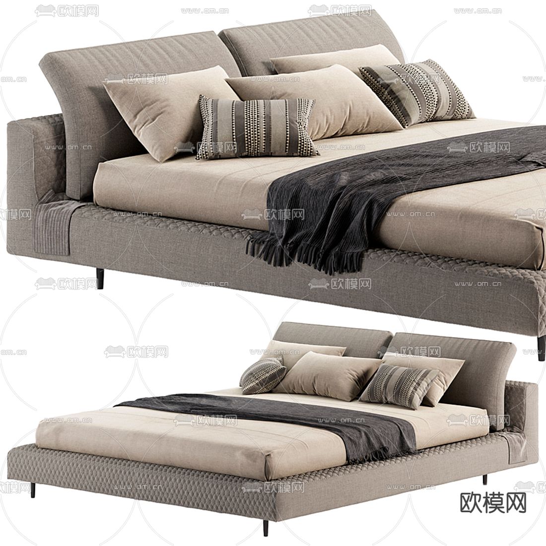 Bonaldo 现代双人床3d模型下载（渲染图1）