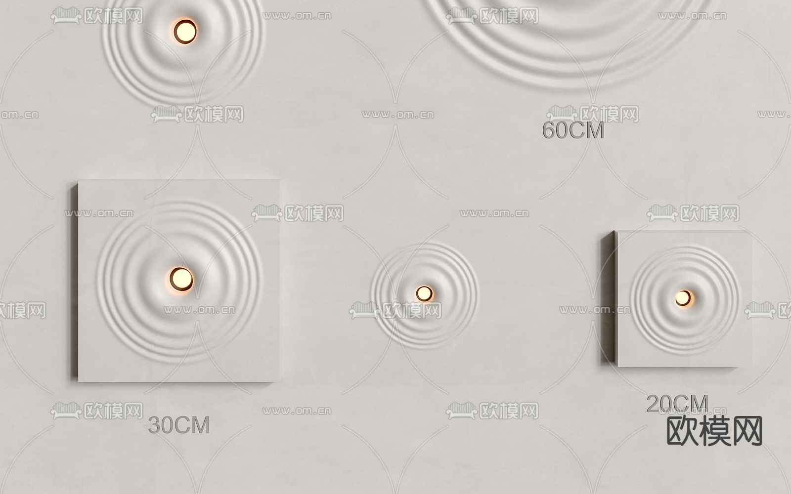 水波纹壁灯 圆形石膏壁灯3d模型下载（渲染图2）