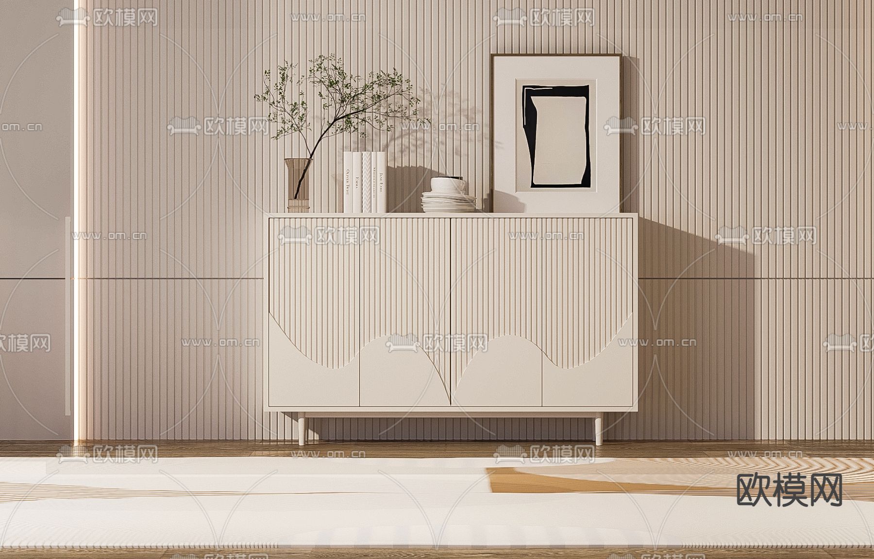 奶油风餐边柜3d模型下载