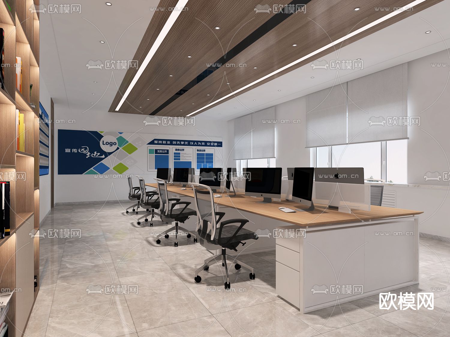 开敞式办公区免费3d模型下载（渲染图2）