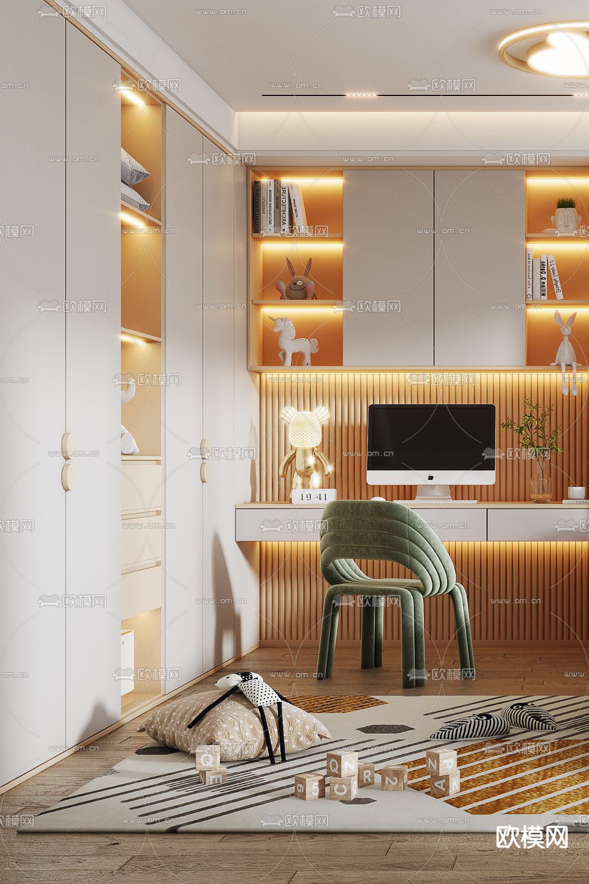 现代榻榻米卧室 小孩房3d模型下载（渲染图2）