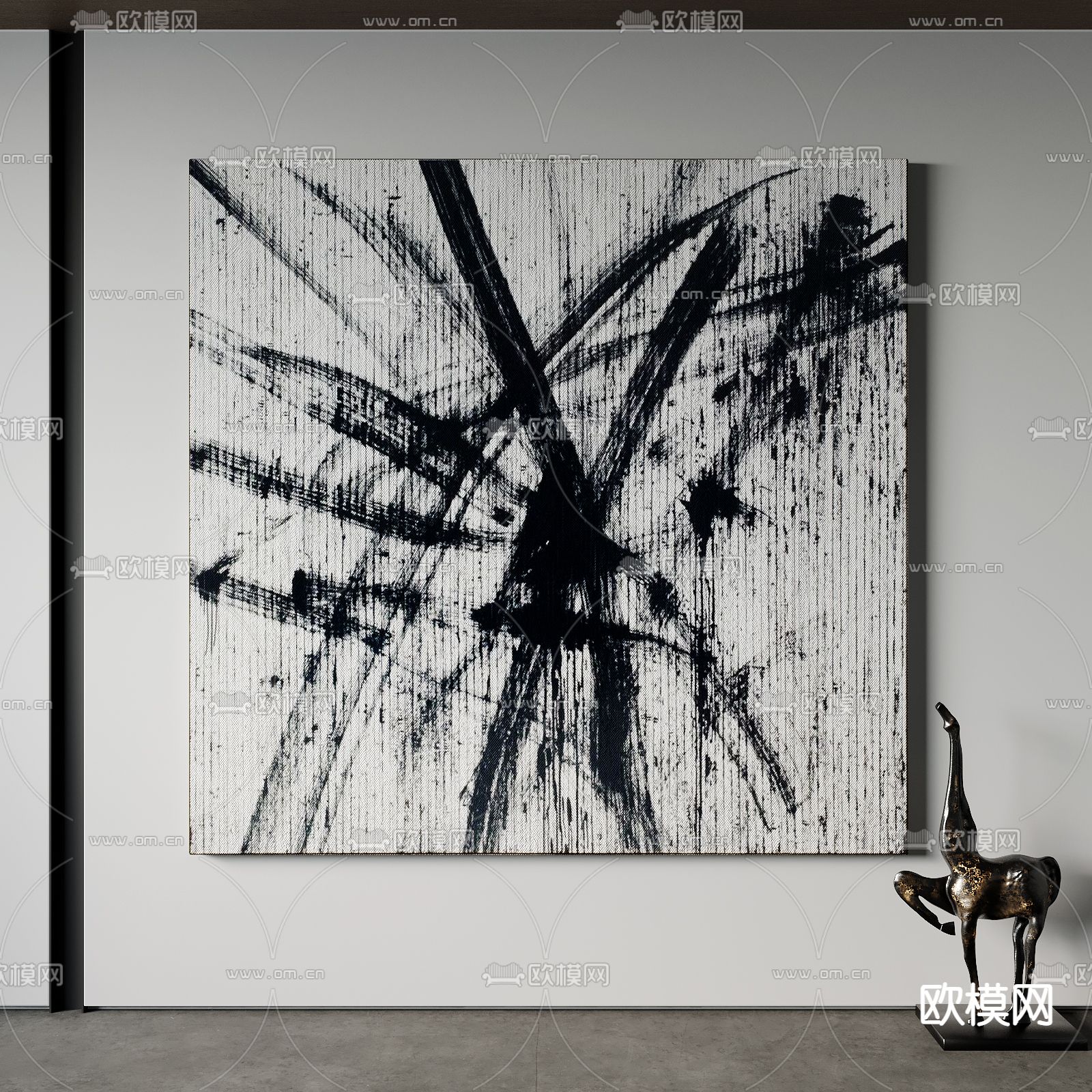新中式黑白装饰画su模型下载（渲染图2）