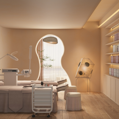  奶油风美容院su模型 