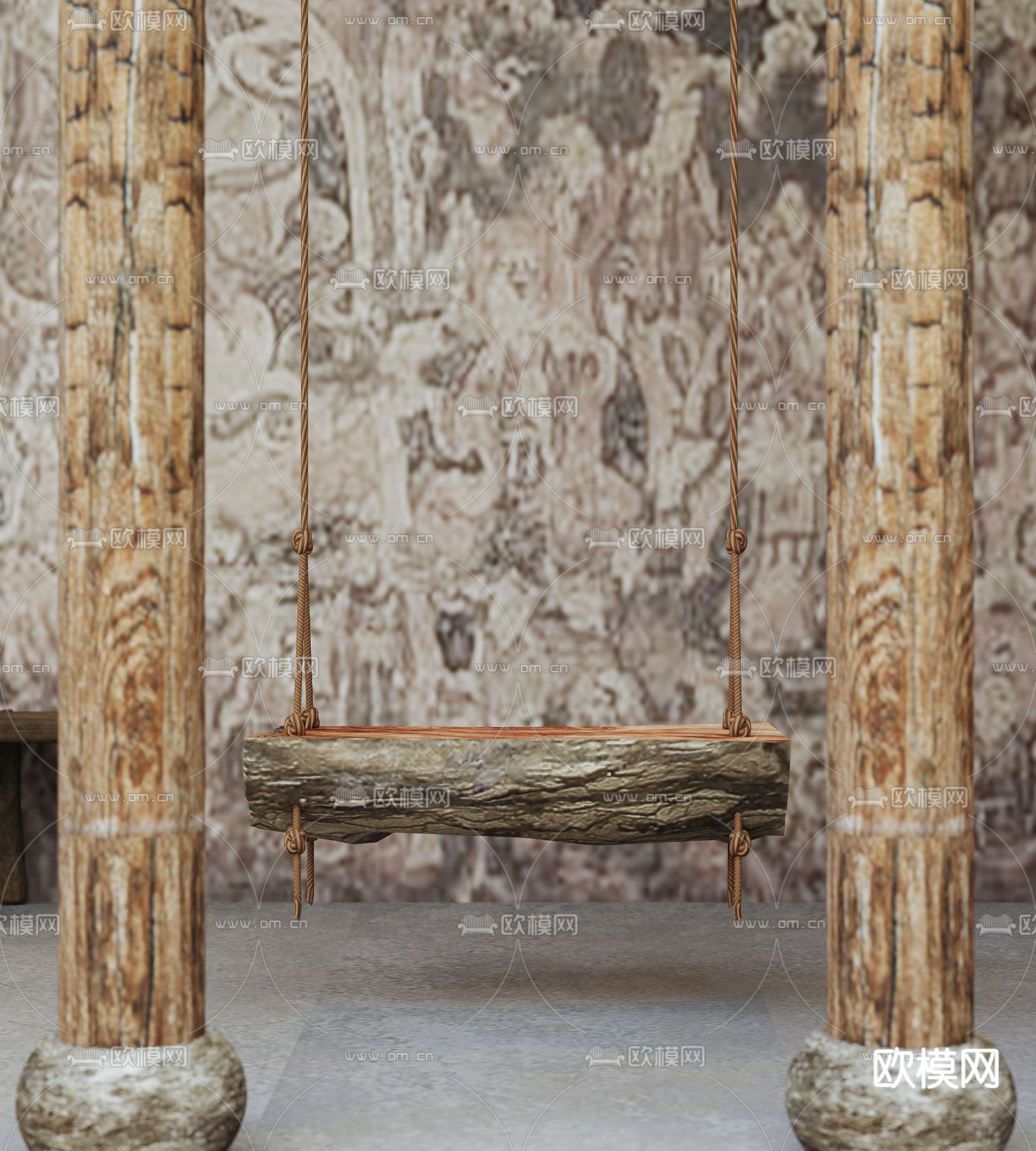 中式秋千 吊椅3d模型下载