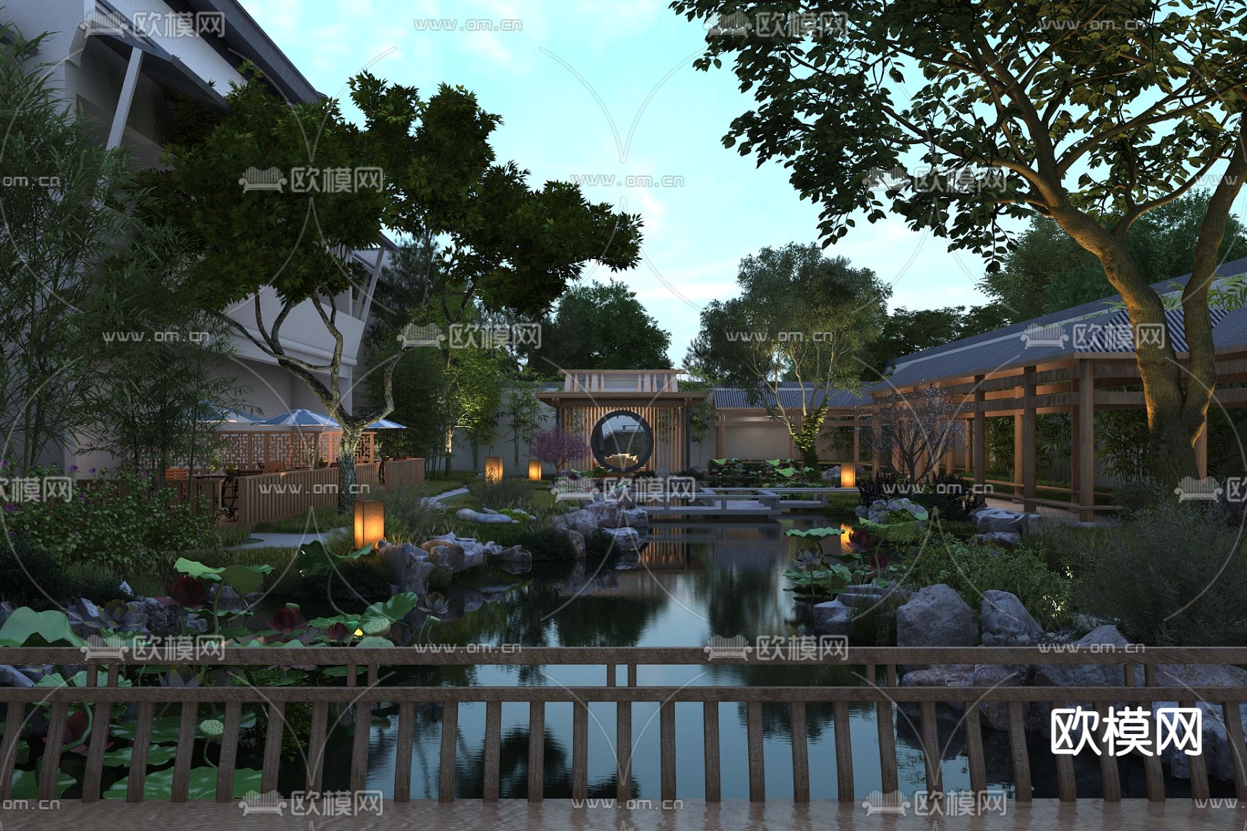 中式亭子园林景观3D模型下载