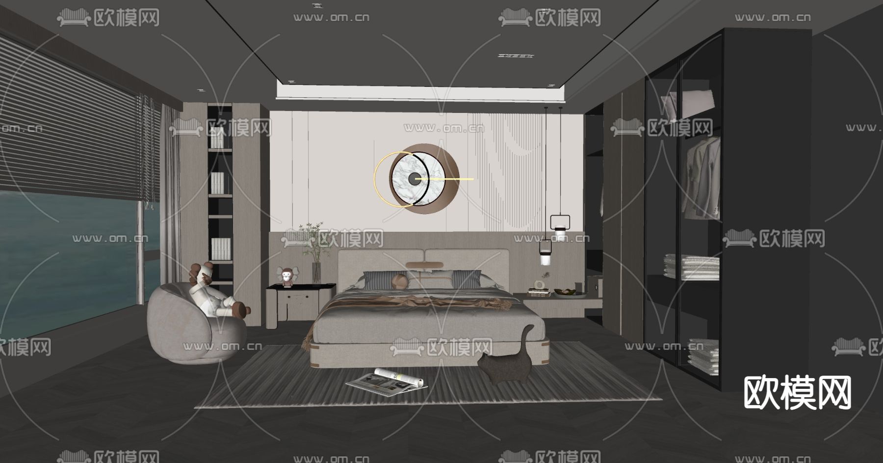 轻奢卧室su模型下载（渲染图2）