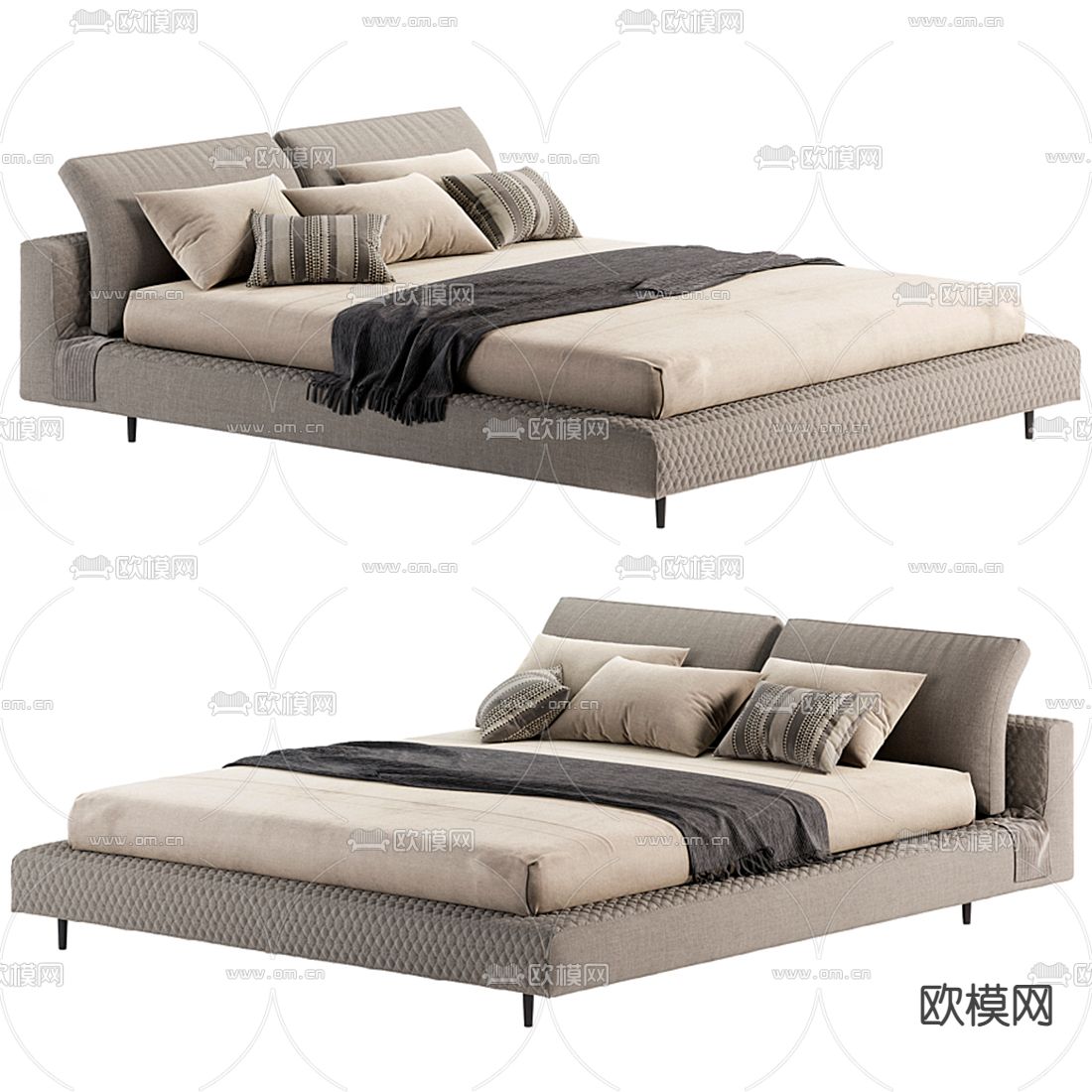 Bonaldo 现代双人床3d模型下载（渲染图2）