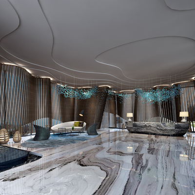  轻奢洗浴中心前台接待su模型 