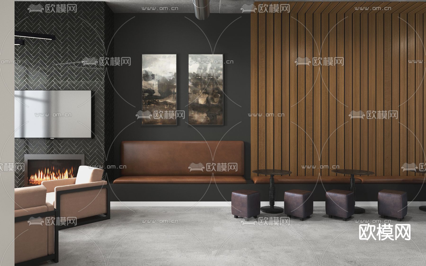 复古风公司接待处3d模型下载（渲染图2）