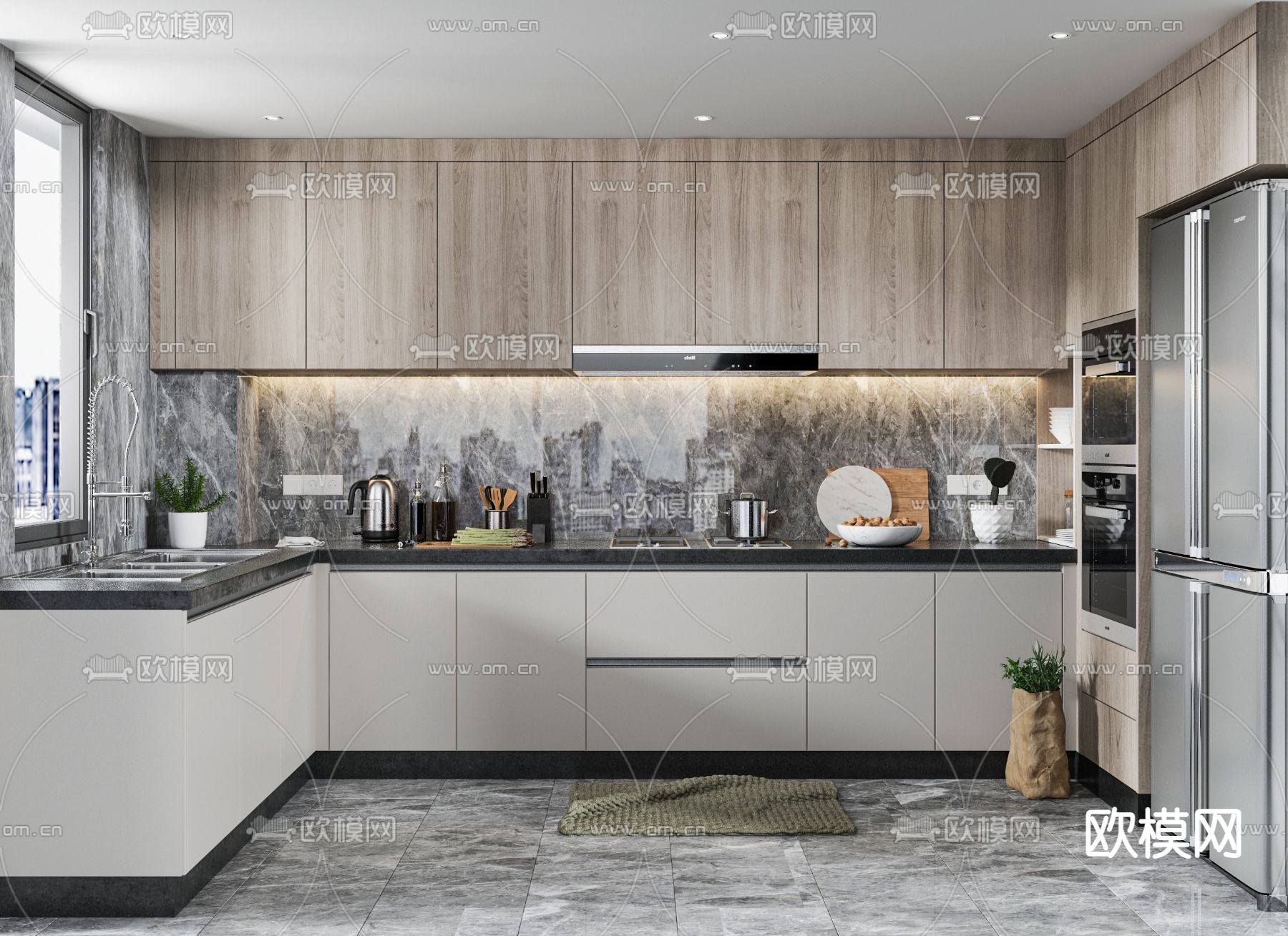 现代厨房3d模型下载