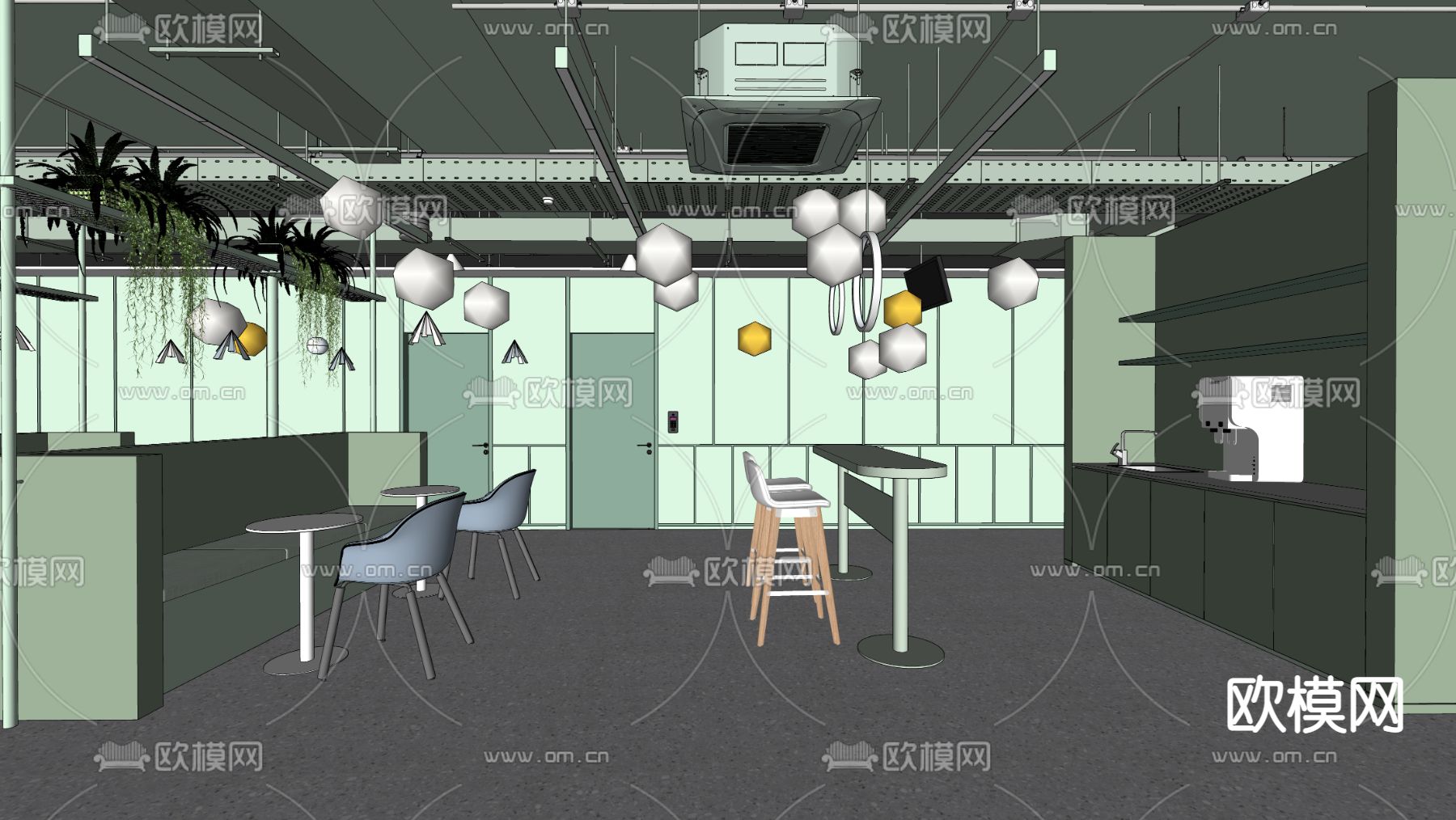 现代公司茶水间su模型下载（渲染图2）