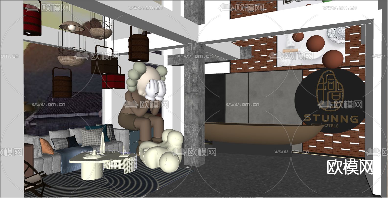 轻奢主题酒店大堂su模型下载（渲染图3）