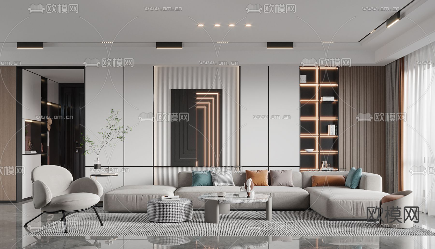 现代客厅3d模型下载