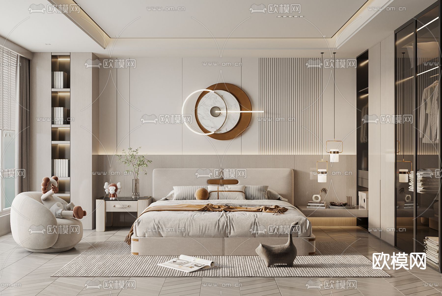 轻奢卧室su模型下载（渲染图1）
