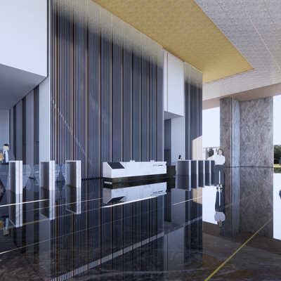  办公楼 办公大堂su模型 