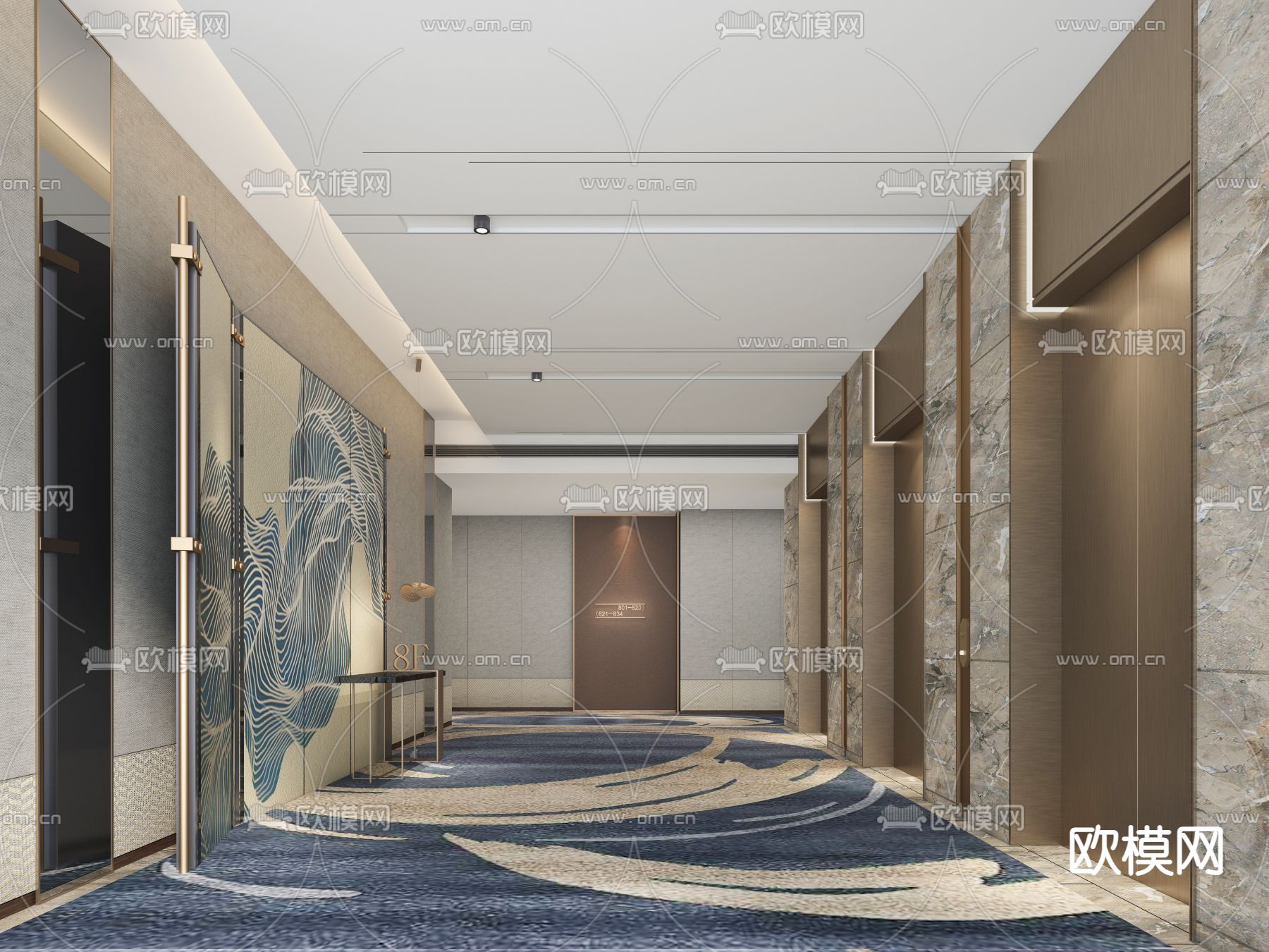 现代酒店电梯厅3d模型下载