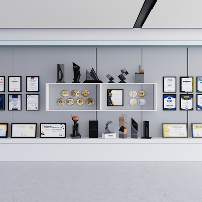  现代荣誉墙 奖杯奖状su模型 