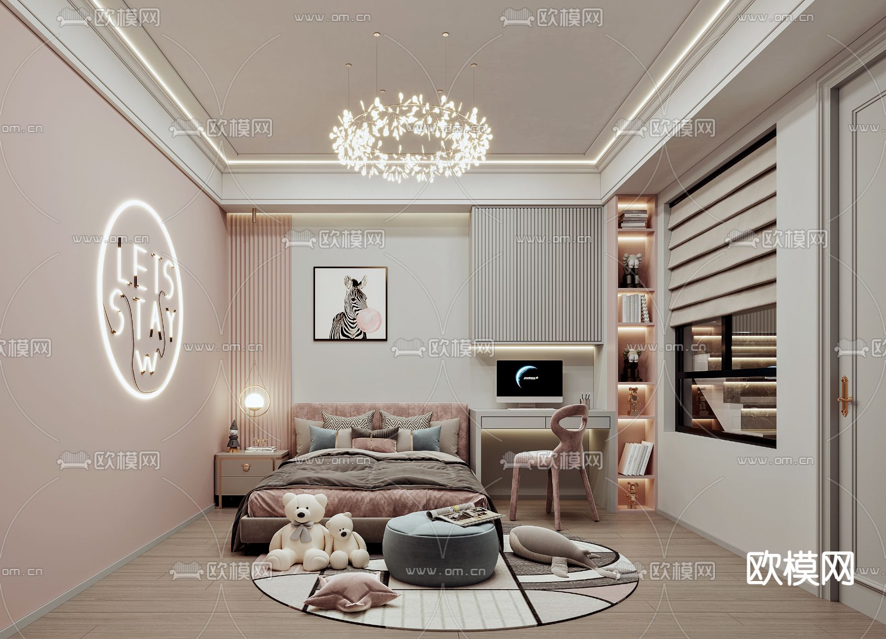 简美儿童房 女孩房 小孩房3d模型下载