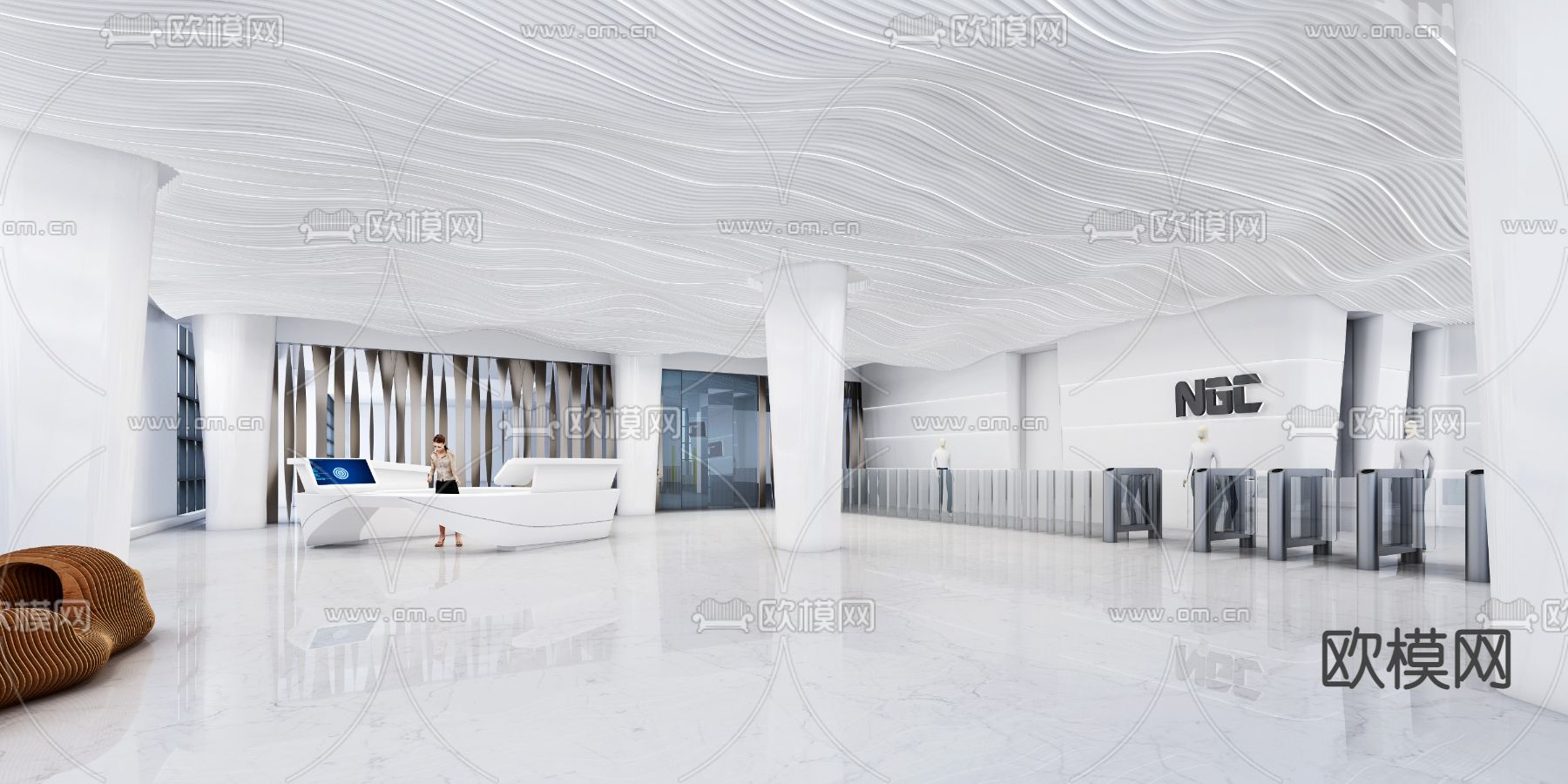 现代大堂前台 休息区su模型下载（渲染图1）