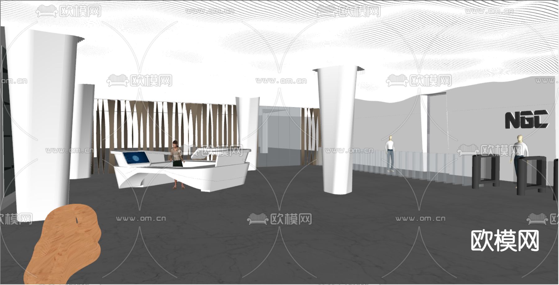 现代大堂前台 休息区su模型下载（渲染图2）