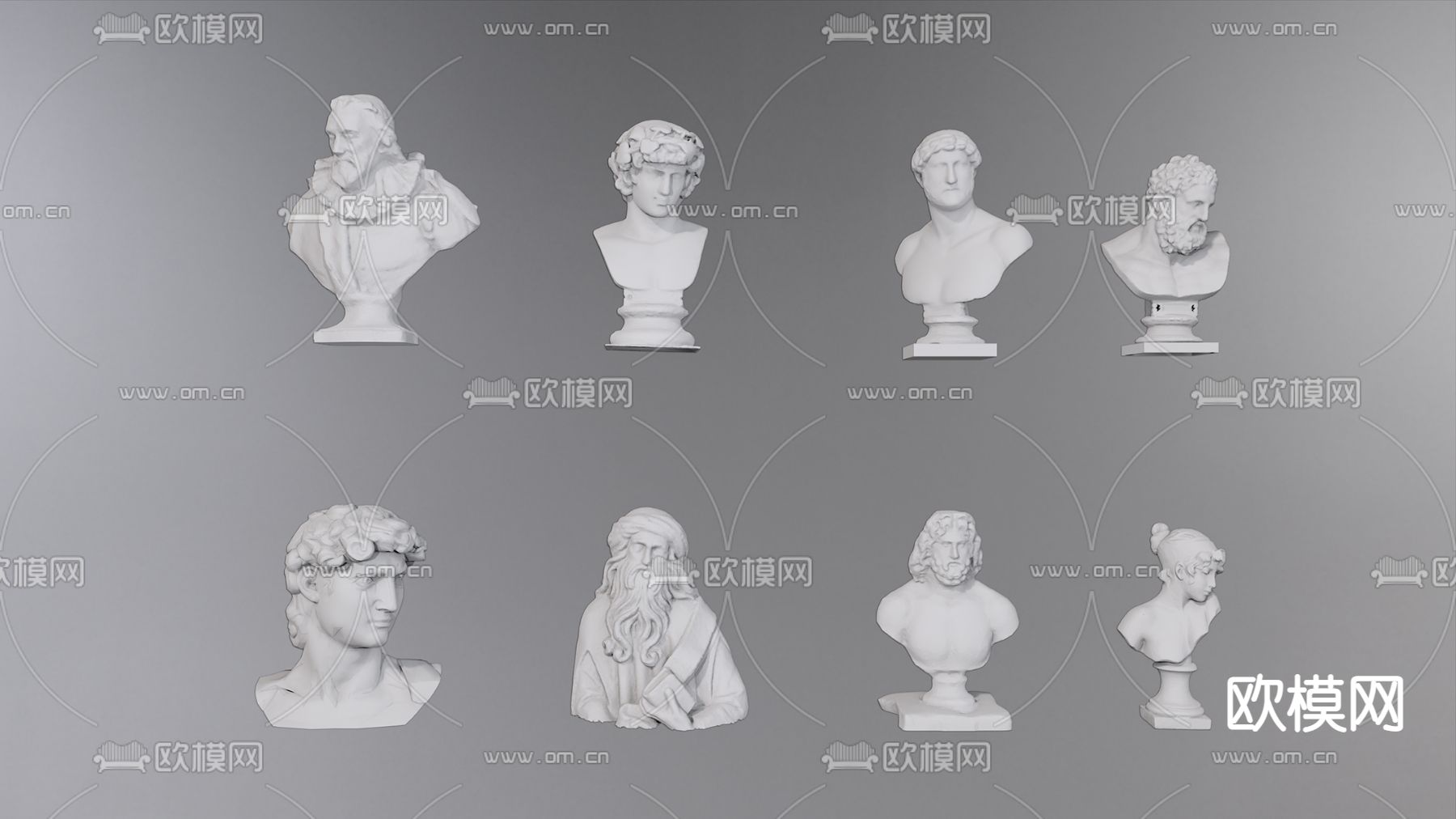 欧式古典人物 半身雕塑su模型下载（渲染图1）