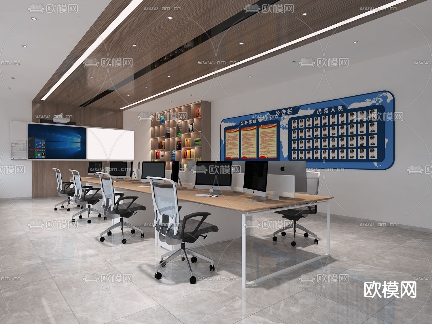 开敞式办公区免费3d模型下载（渲染图1）