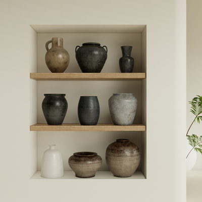  侘寂风陶罐 器皿 陶瓷su模型 