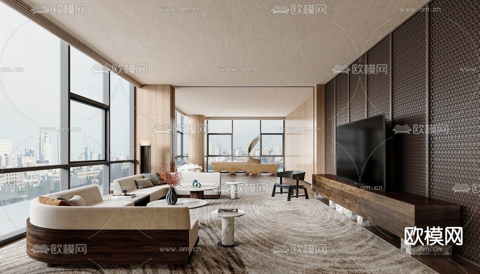 现代客厅3d模型下载