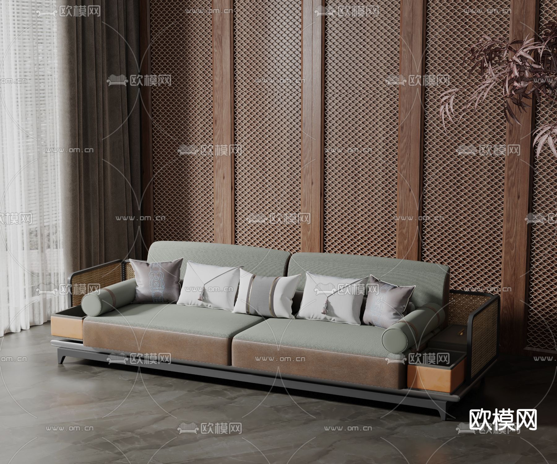 新中式双人沙发3d模型下载