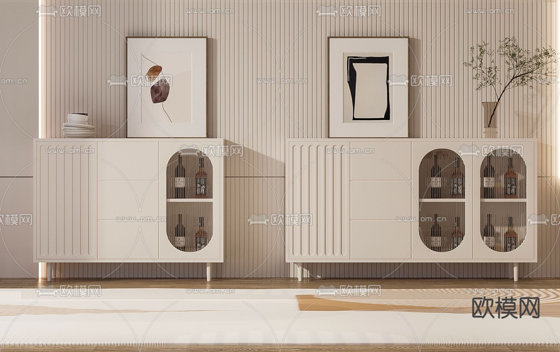 奶油风餐边柜 储物柜d模型下载