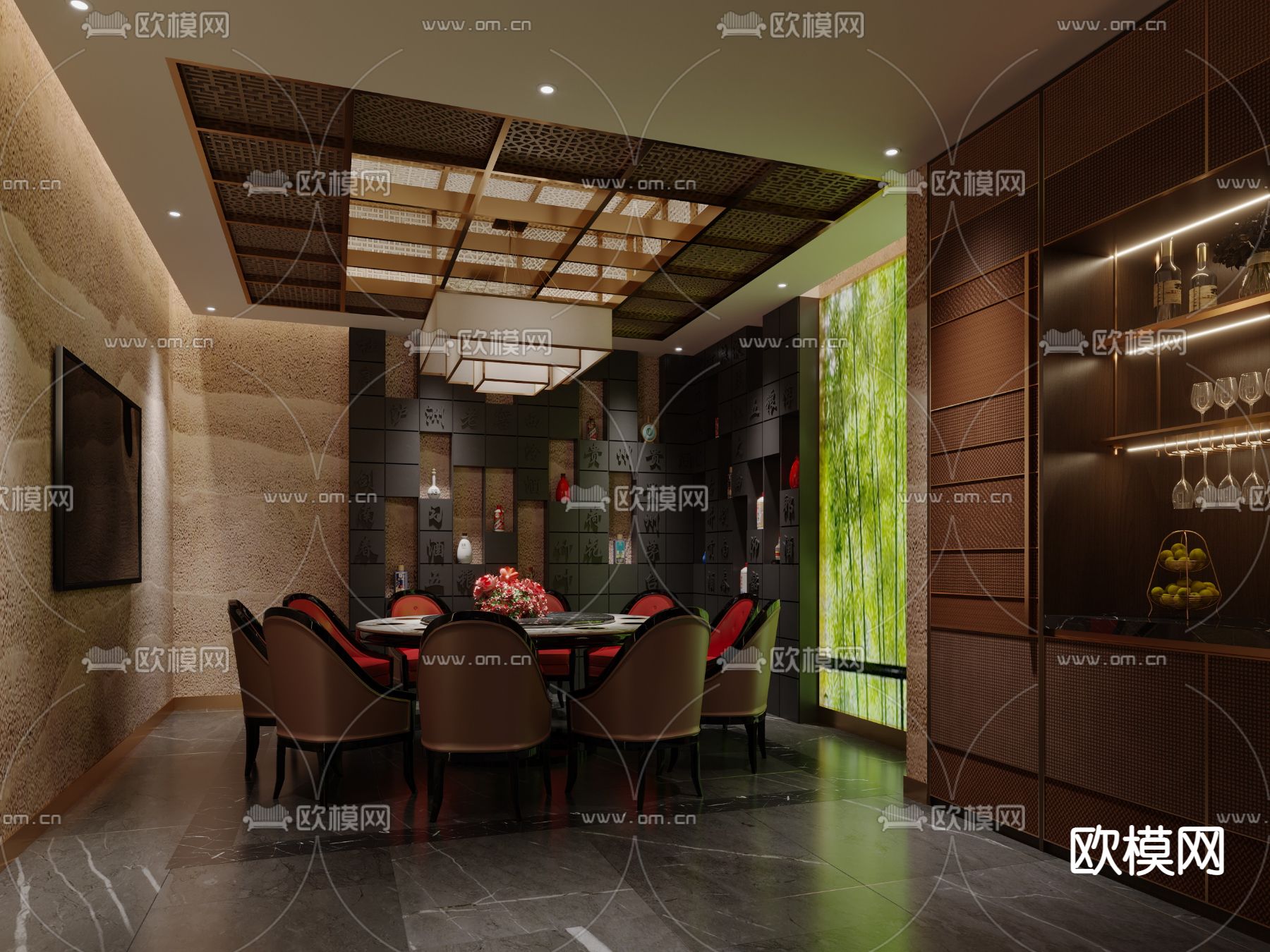 中餐厅包间 包厢 包房3d模型下载（渲染图2）