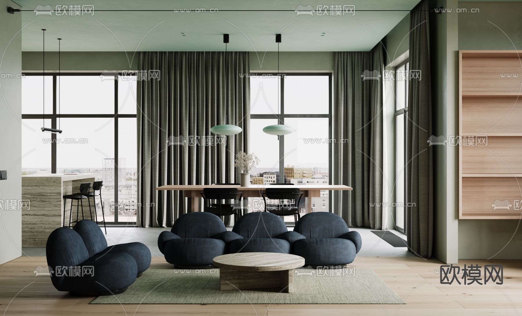 孟菲斯风客餐厅3d模型下载（渲染图1）