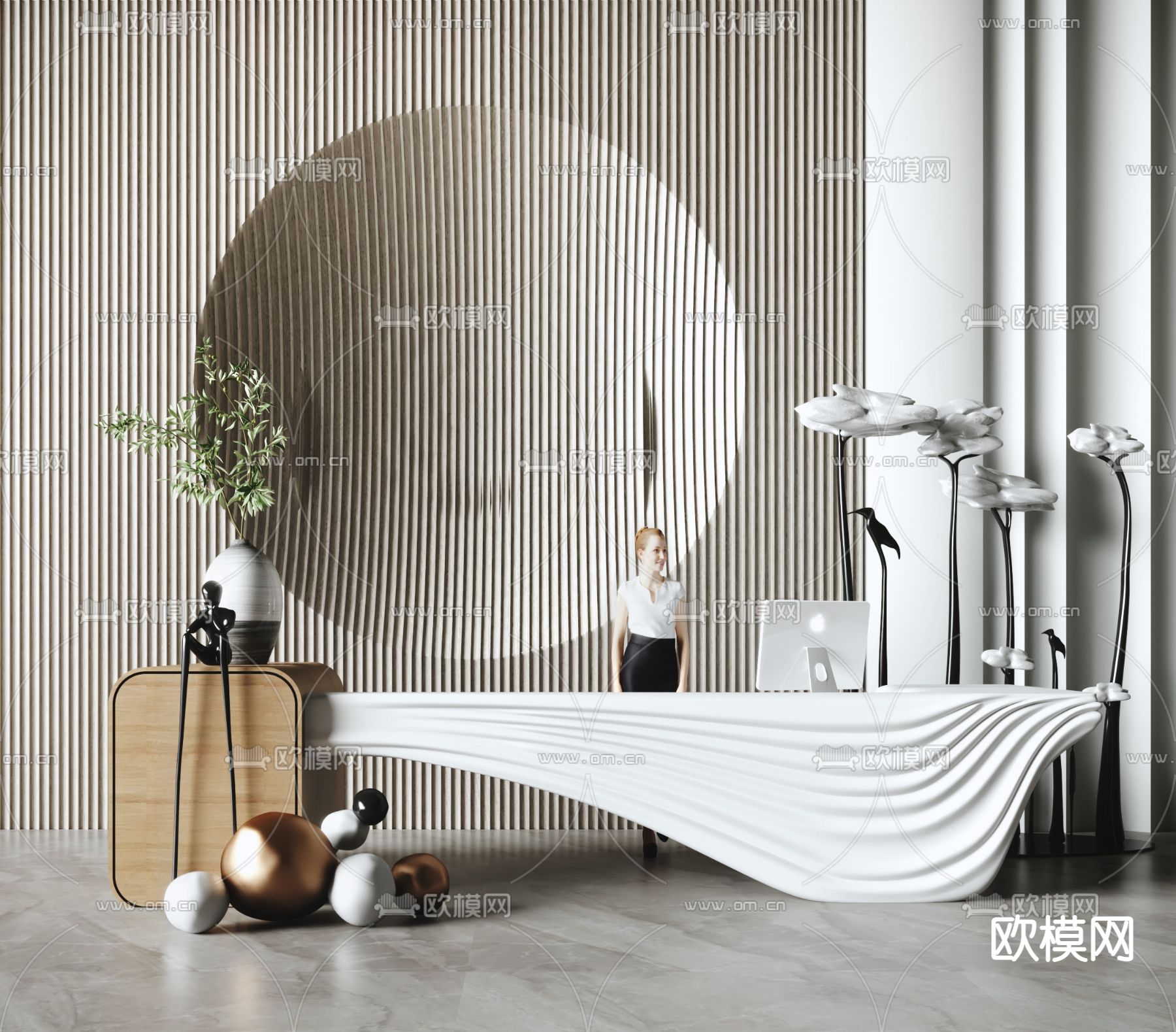 现代前台 接待台su模型下载（渲染图1）