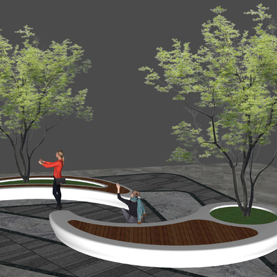  现代异形景观树池 景观花池su模型 