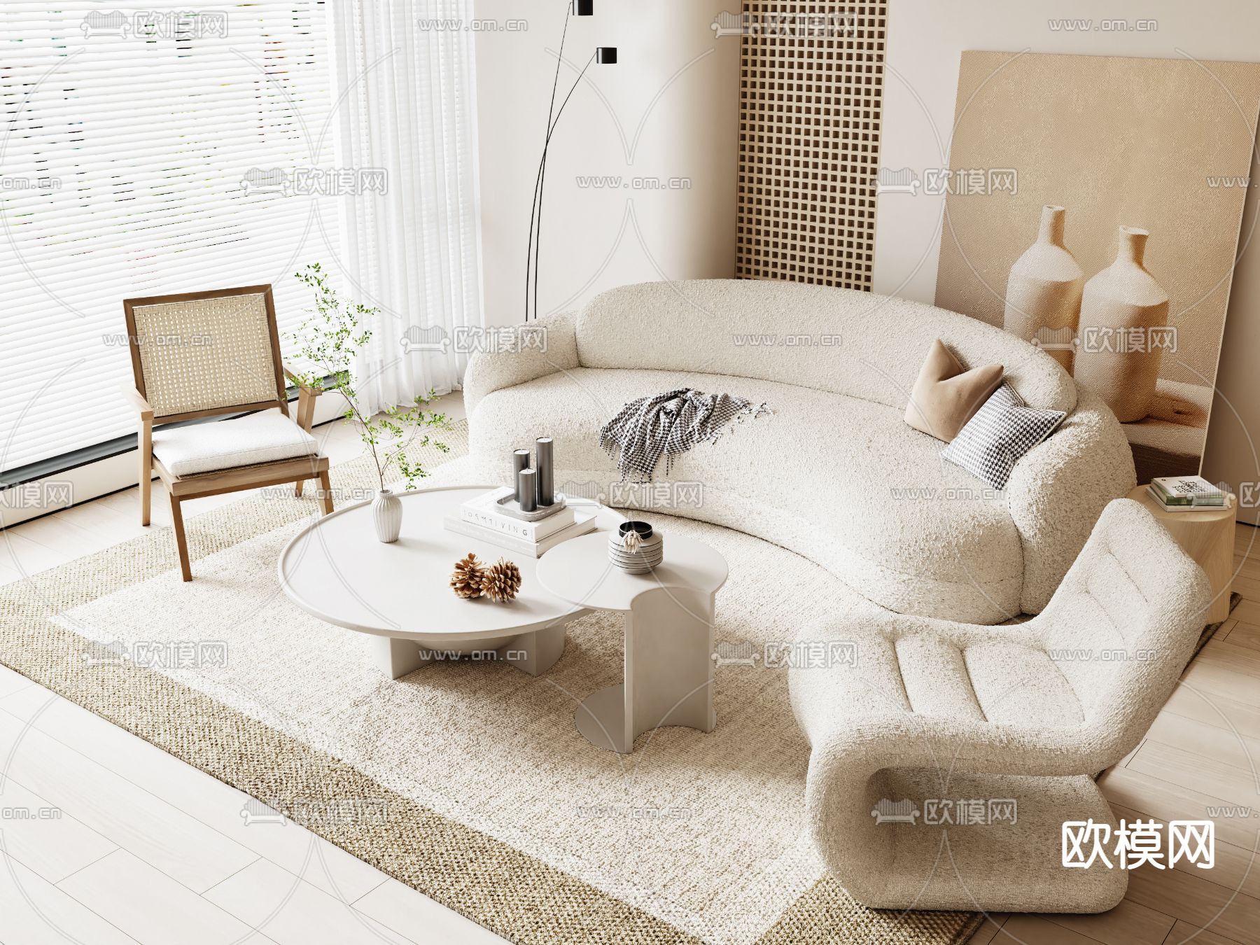 侘寂风组合沙发3d模型下载